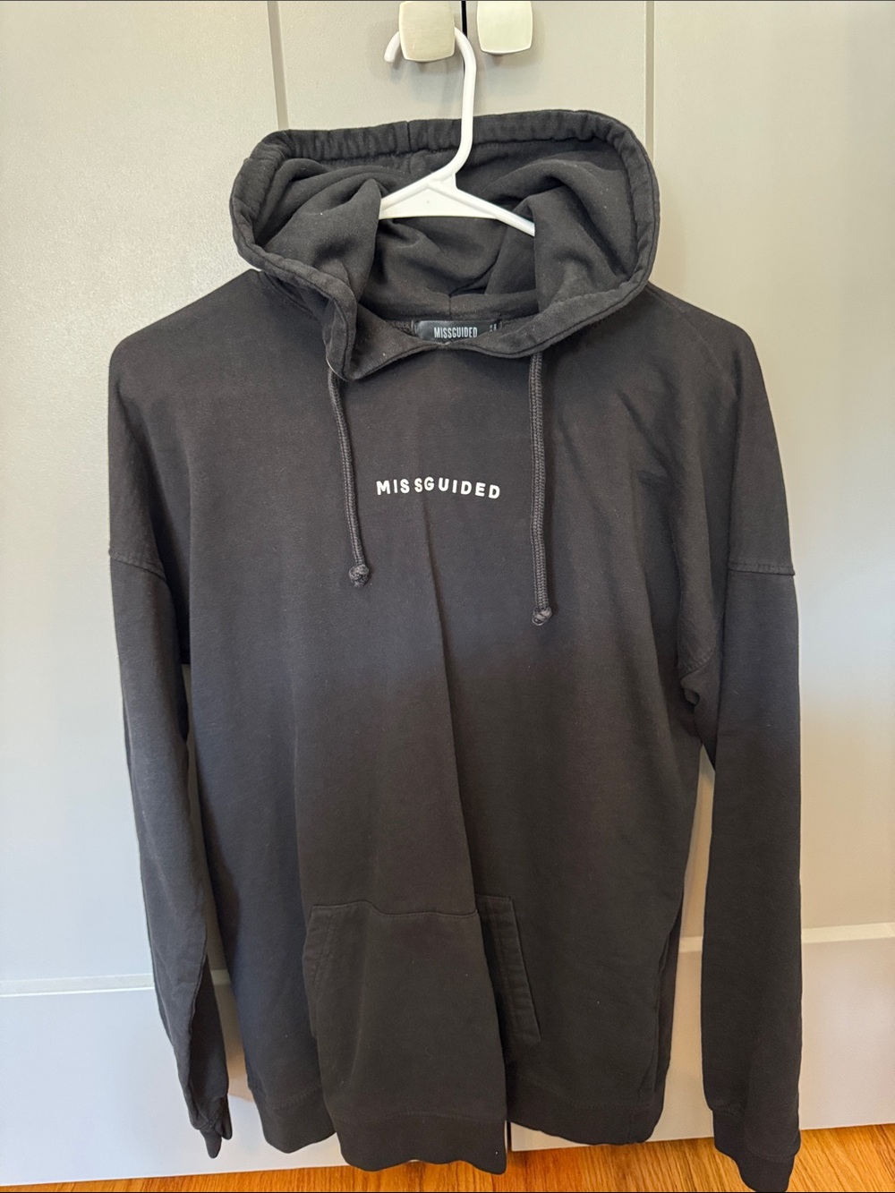 Missguided Black Pullover Hoodie with White Logo